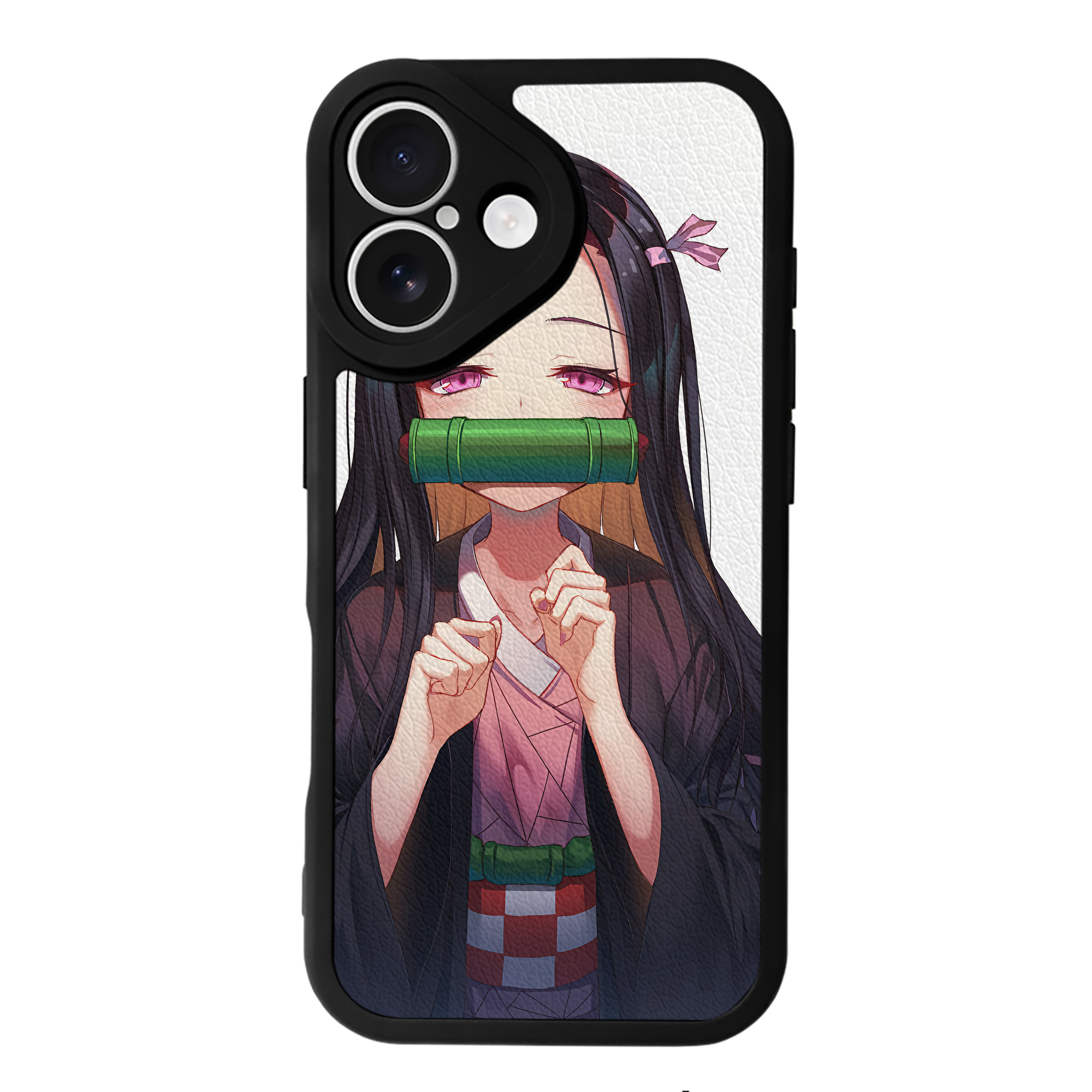（画像用） 鬼滅の刃（きめつのやいば）竈門 禰󠄀豆子／かまど ねずこ Kamado Nezuko 【iPhone 16シリーズ対応】シリコンスマホケース（レザー調） 材質：シリコン